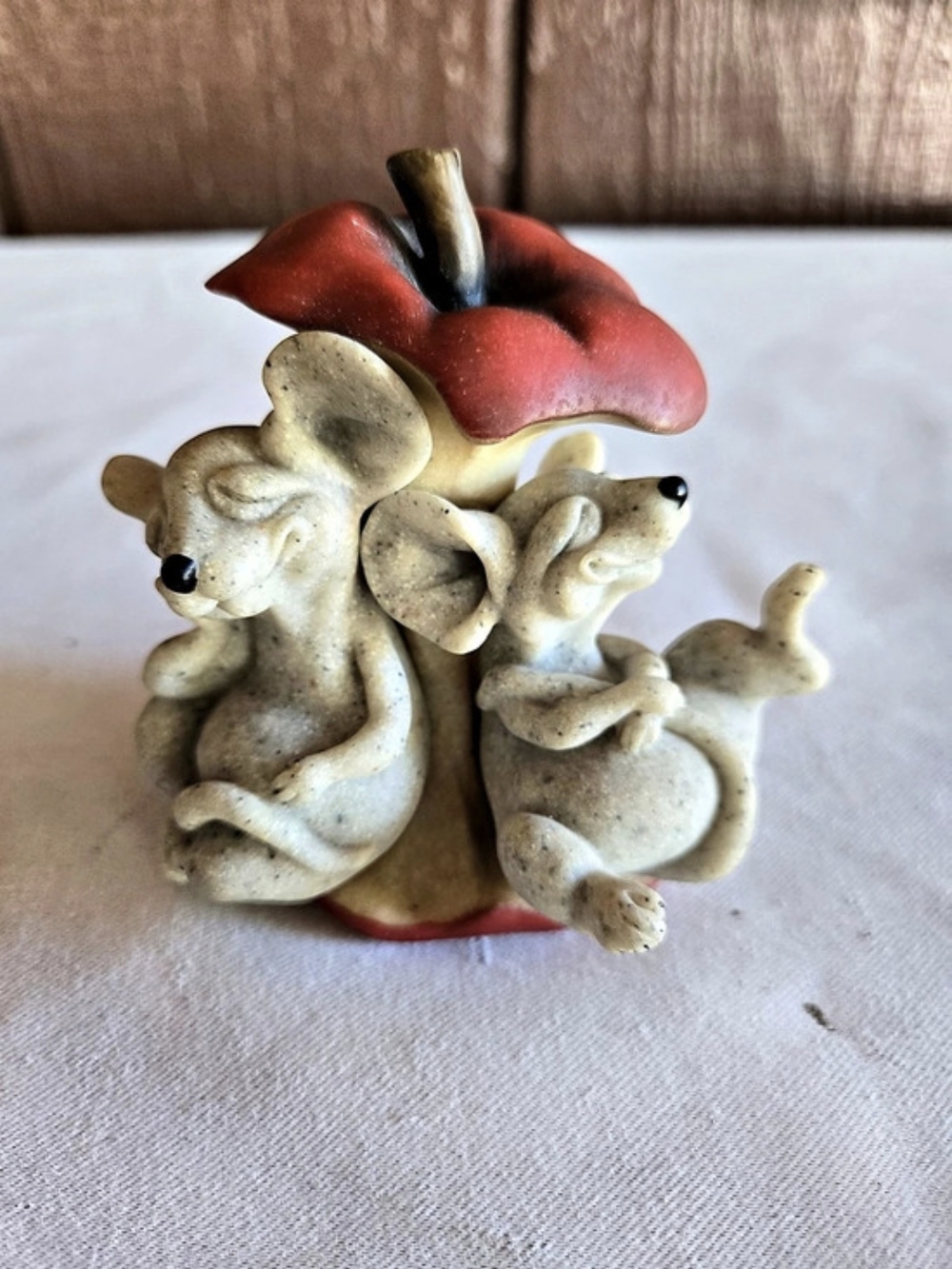 Quarry Critters Marino & Moe Mouse Figurine With Eaten Apple Decor